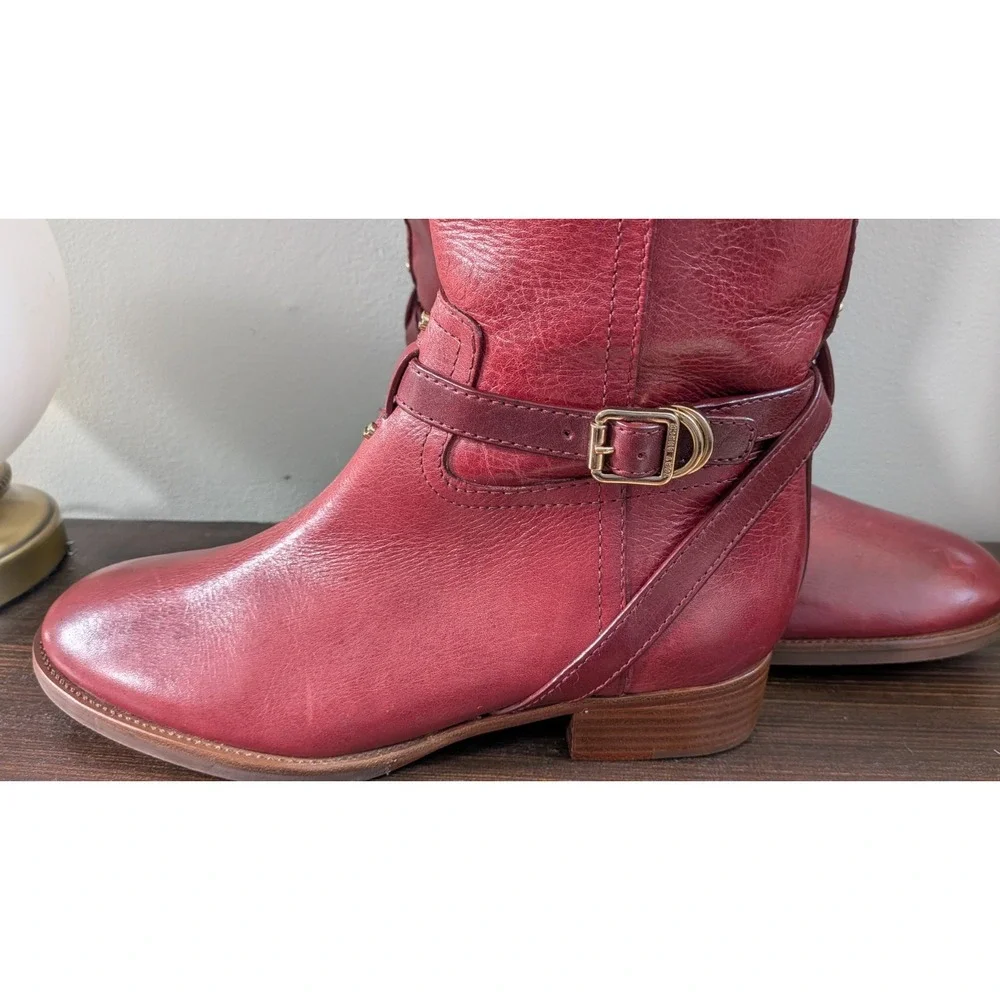 Tory Burch Calista Riding Boots Bordeaux Leather Knee High Womens 9M